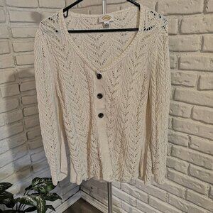 Talbots Ladies Size Medium Button Closure Beige Long Sleeve Cardigan